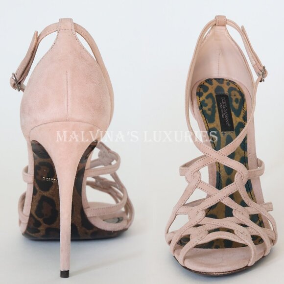 DOLCE & GABBANA SHOES SUEDE LEATHER STRAPPY HIGH HEEL NUDE BEIGE sz IT 39 US 9 - Picture 7 of 8
